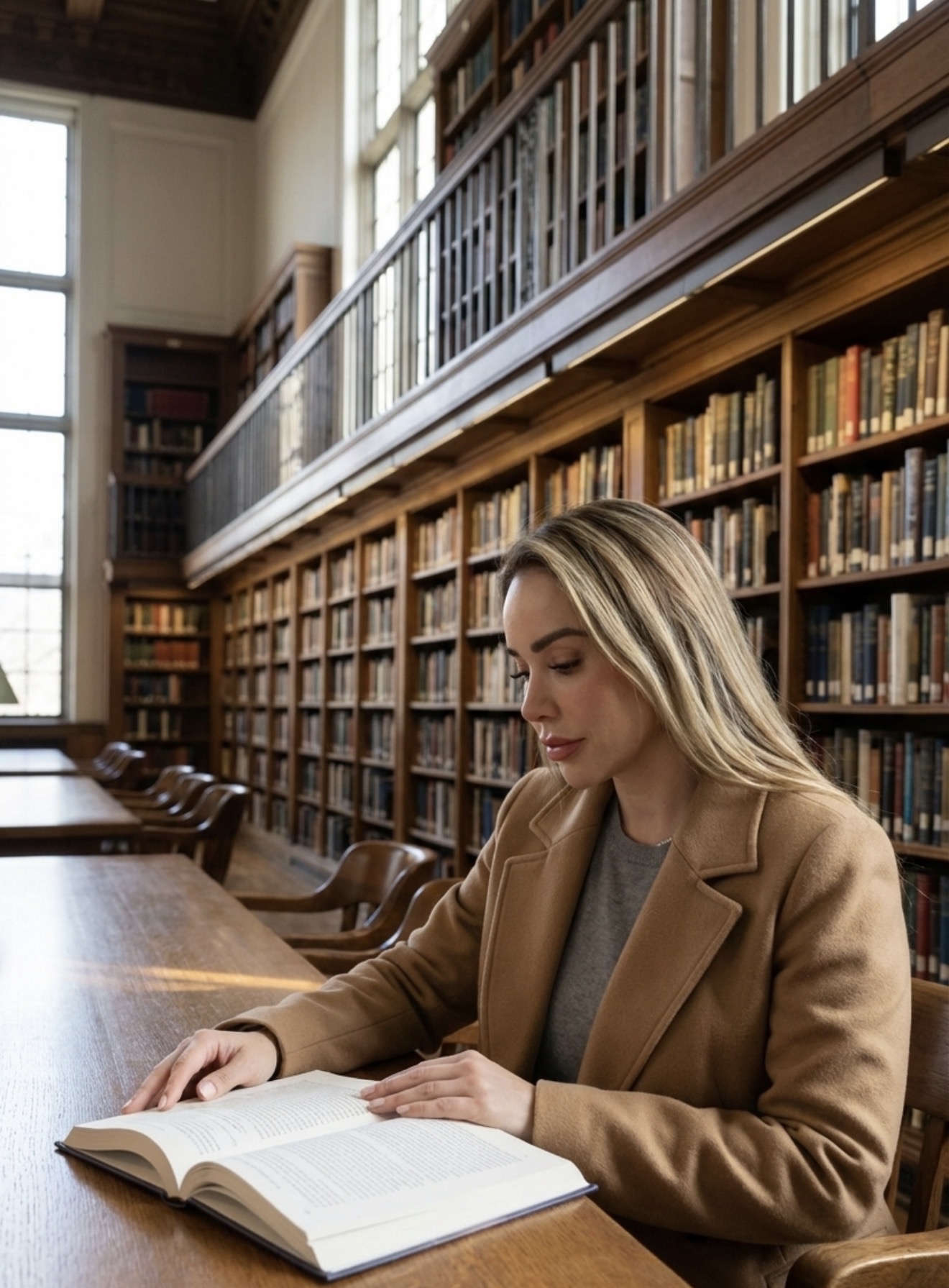 Dr. Nadja Giuffrida reading in a grand library
